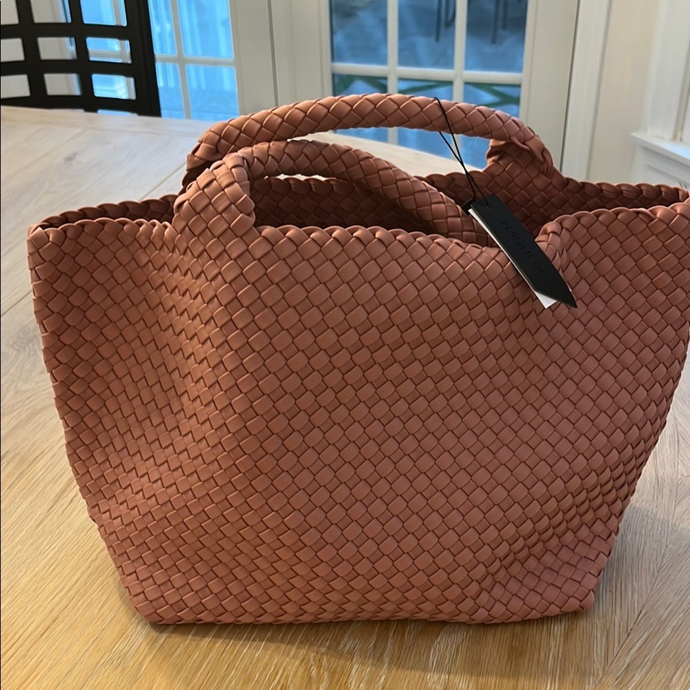Woven Leather Tote Bag in Pink